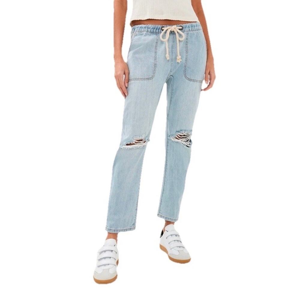 One Teaspoon Denim Joggers Medium Mid Rise Cropped Distressed Shabbies